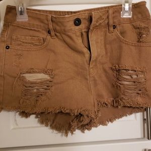 Cognac denim shorts